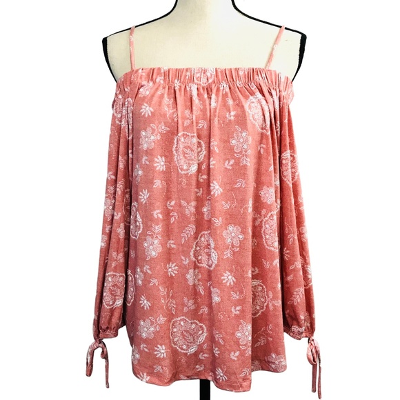 Jennie & Marlis Tops - Jennie & Marlis Peach Floral Off the Shoulder Top